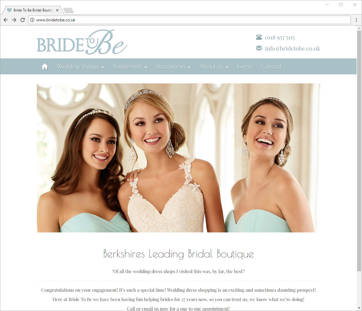 Computer screen preview of Bride To Be website