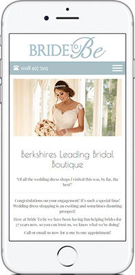 Mobile phone screen preview of Bride To Be website