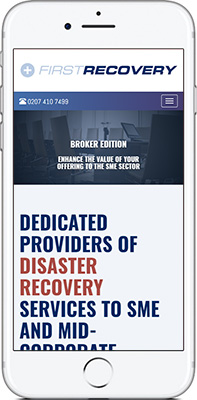 Mobile phone screen preview of First Recovery website