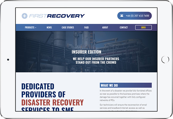 Tablet screen preview of First Recovery website