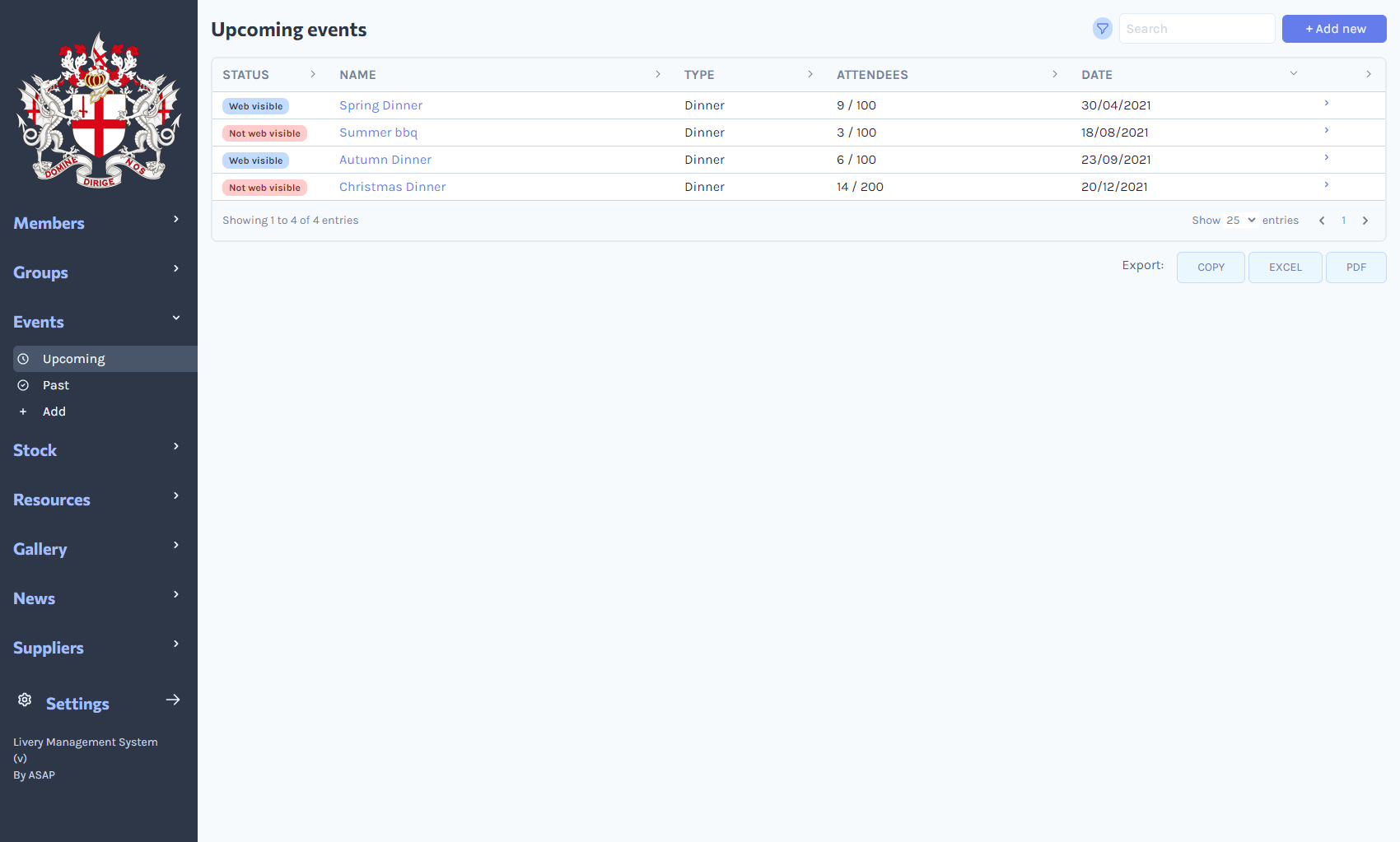 Screenshot of Livery Membership System