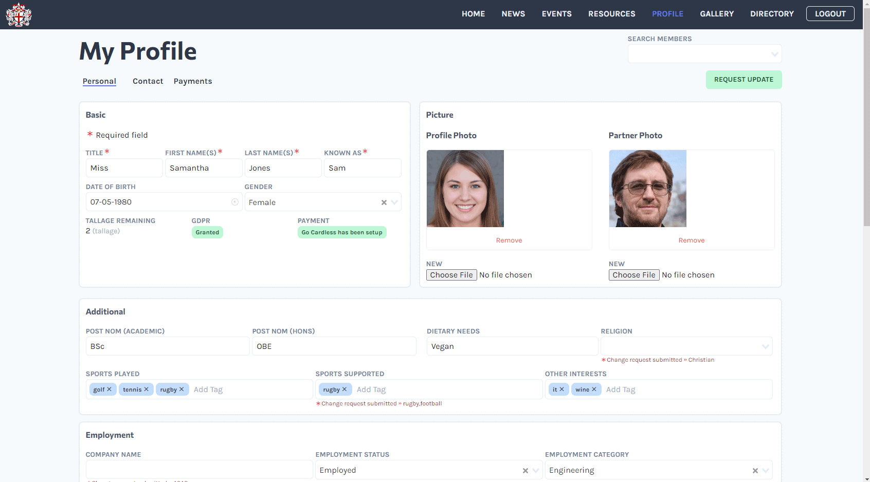 Screenshot of Livery Membership System